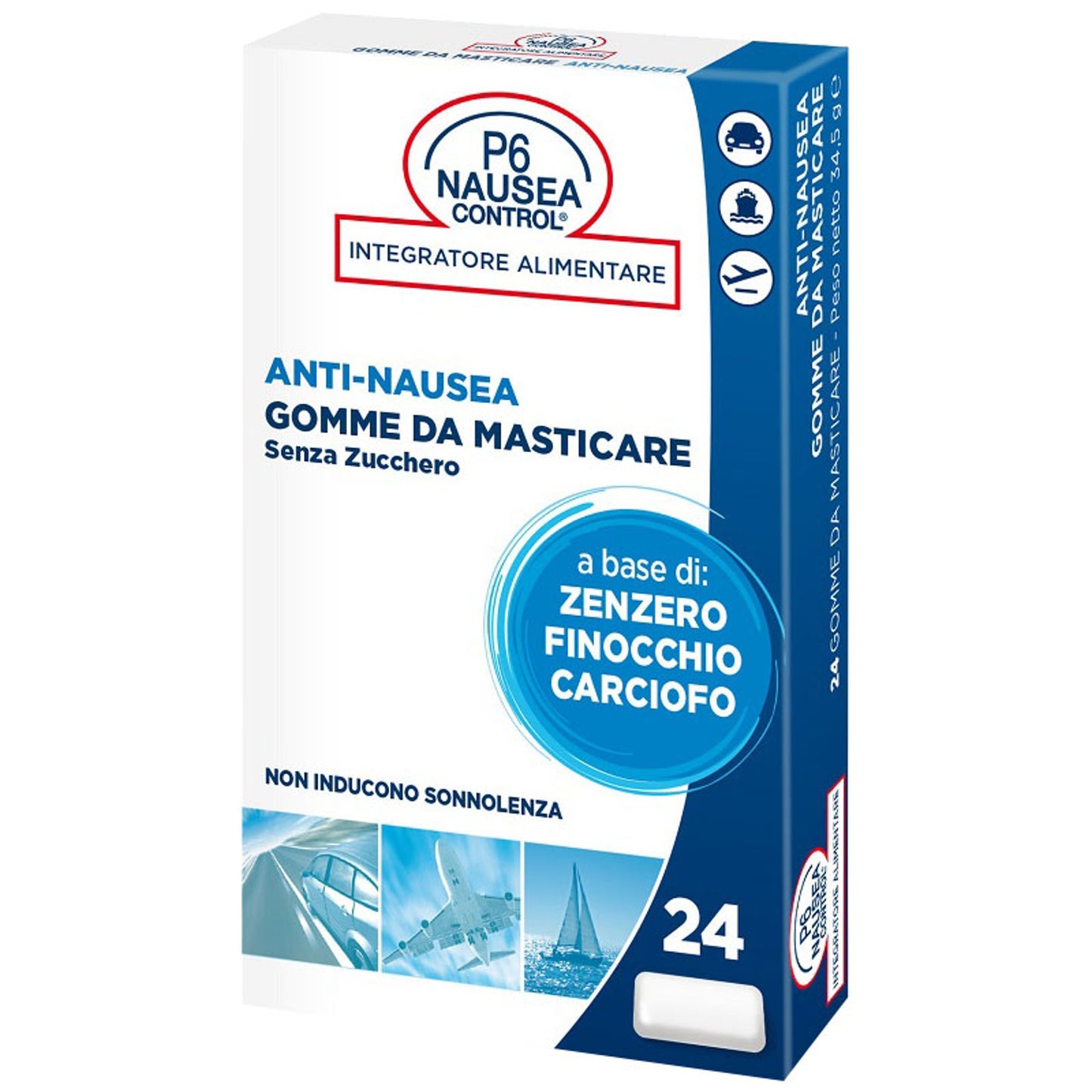 P6 Nausea Control 24 Gomme Da Masticare Senza Zucchero