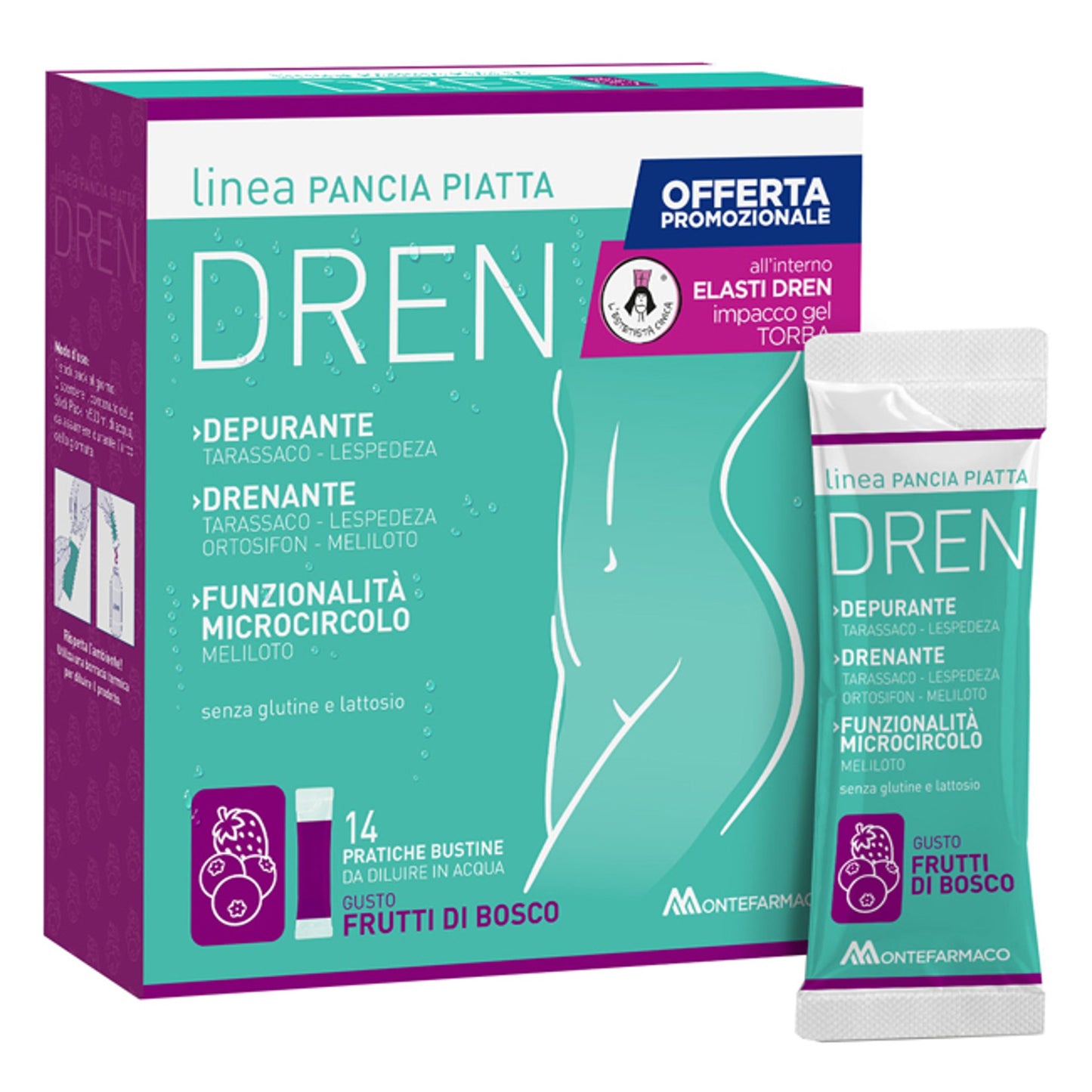Pancia Piatta Dren Frutti Di Bosco 14 Bustine Stick Pack + Torba Drenante