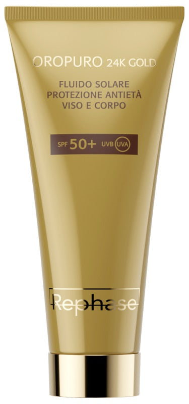 REPHASE OROPURO 24K GOLD FLUIDO SOLARE PROTEZIONE ANTIETA' VISO CORPO SPF50+ 150 ML