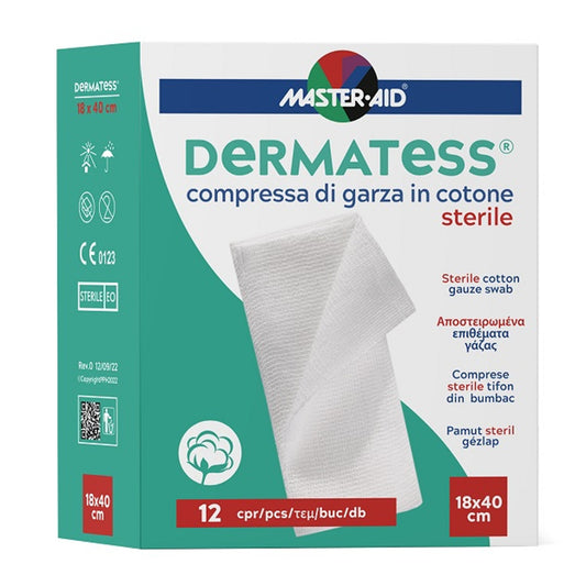 Garza Compressa Master-Aid Dermatess Cotone 18X40Cm 12 Pezzi