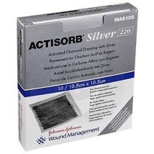 Medicazione In Carbone Attivo Con Argento Actisorb Silver 10,5X10,5 Cm 3 Pezzi