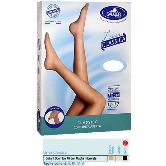 Sauber Collant Open Toe Maglia Microrete 70 Den Colore Neutro Beige 3 Linea Classica