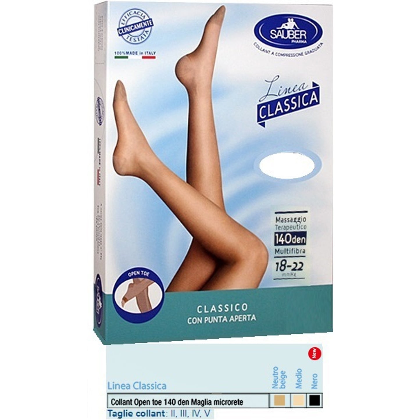 Sauber Collant Open Toe Maglia Microrete 140 Den Colore Neutro Beige 5 Linea Classica