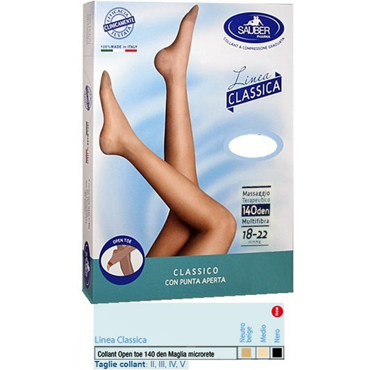 Sauber Collant Open Toe Maglia Microrete 140 Den Colore Neutro Beige 5 Linea Classica