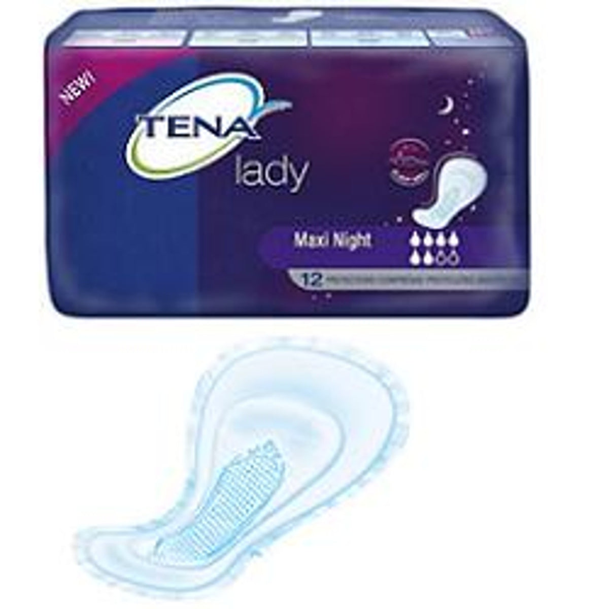 Shaped Incontinence Pad Tena Discreet Maxi Night 12 Pieces