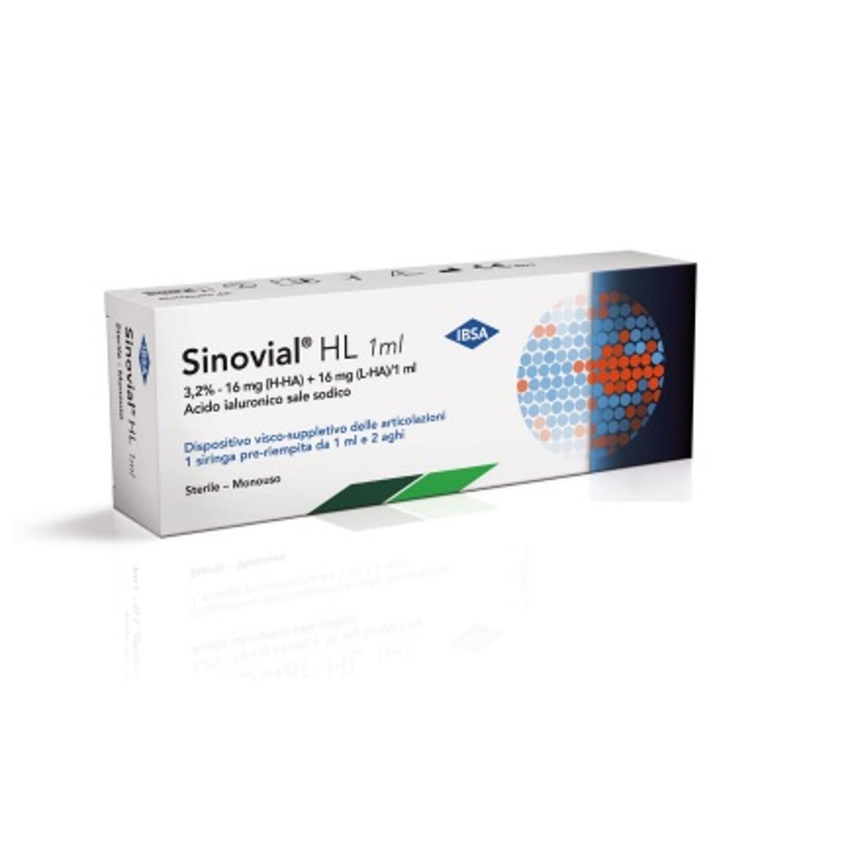 Siringa Intra-Articolare Sinovial Hl 32 Acido Ialuronico Sale Sodico 16Mg H-Ha + 16Mg H-La/1Ml + Ago 22 Gauge + Ago 29 Gauge