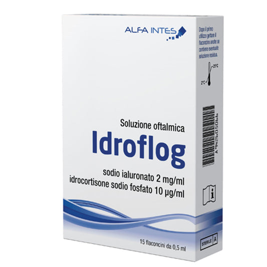 Soluzione Oftalmica Idroflog A Base Di Ialuronato Di Sodio Eidrocortisone Sodio Fosfato 15 Flaconcini Da 0,5 Ml