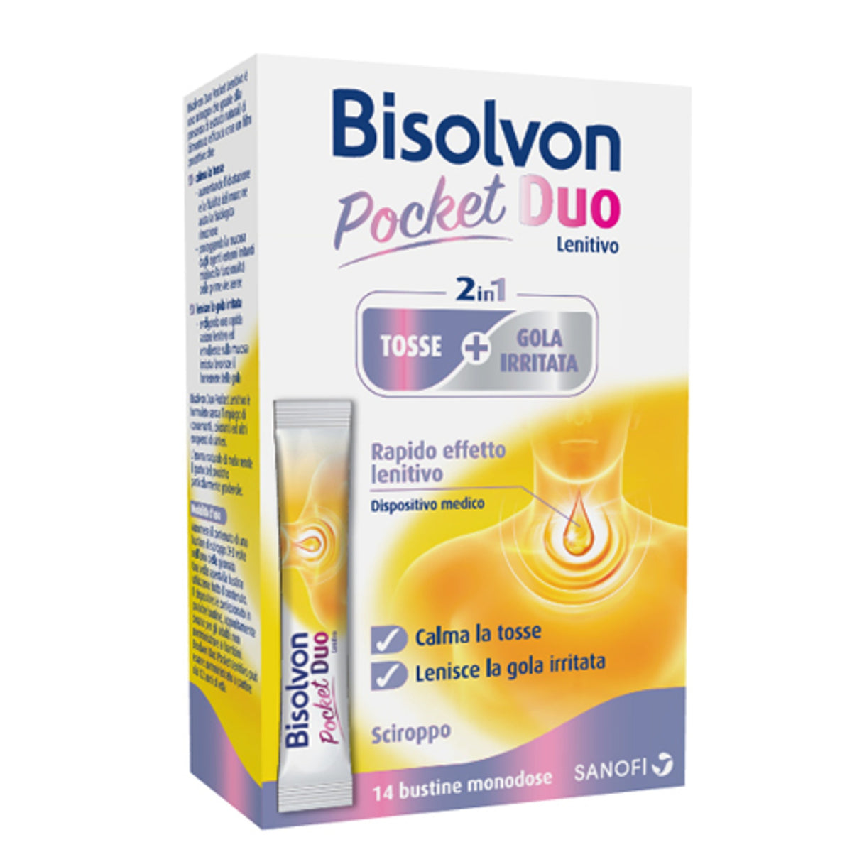 Bisolvon Duo Pocket Apaisant Toux + Gorge Irritée À Base De Miel Et De Guimauve 14 Sachets Unidoses 10 Ml