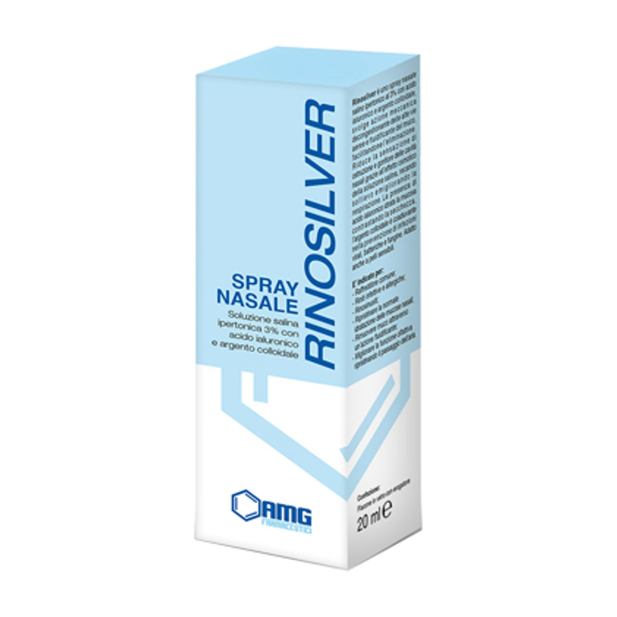 Rinosilver Hypertonic Saline Solution 3% With Hyaluronic Acid And Colloidal Silver Nasal Spray 20 Ml