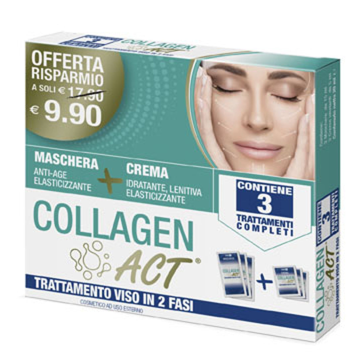 Collagen Act 2-Phase Facial Treatment Anti-Aging Elasticizing Mask 3 x 15ml + Hydrating Soothing Elasticizing Cream 3 x 5ml