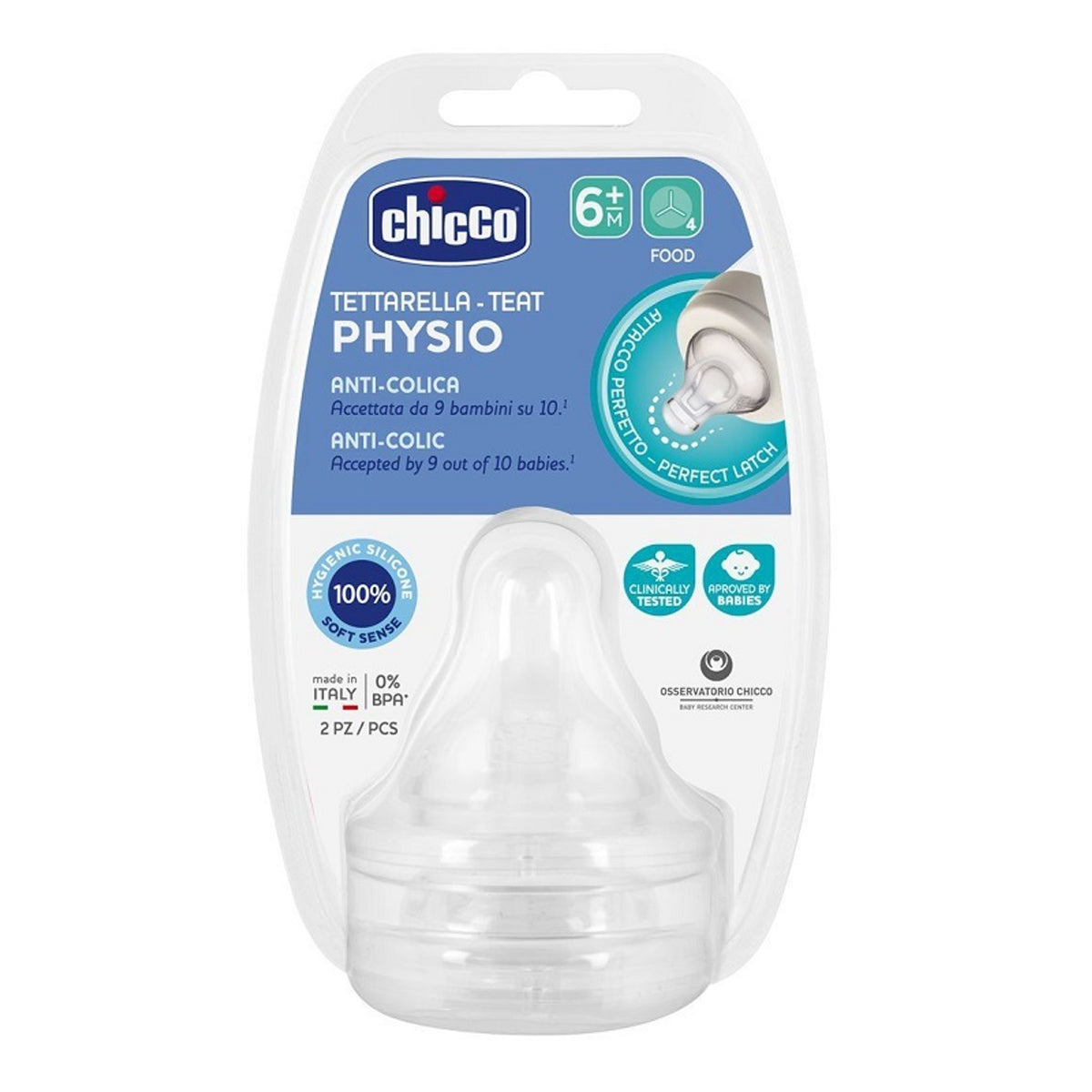 Chicco Tétine Perfect 5 6M Silicone 2 Pièces Débit Rapide