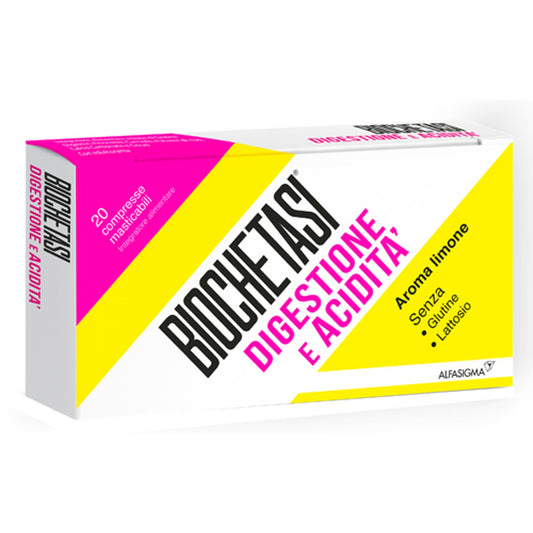 Biochetasi Acidita' 20 Compresse Masticabili Aroma Limone Senza Glutine Senza Lattosio