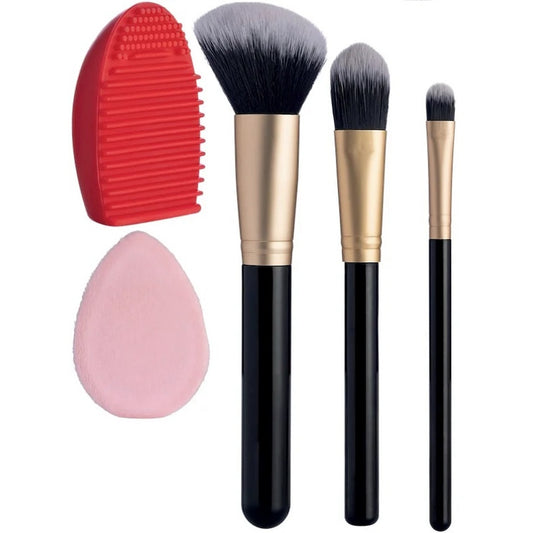 Trouss 16 Set 3 Pennelli Viso + Spazzola Pulizia Pennelli +Spugna Makeup + Beautyblender Pink