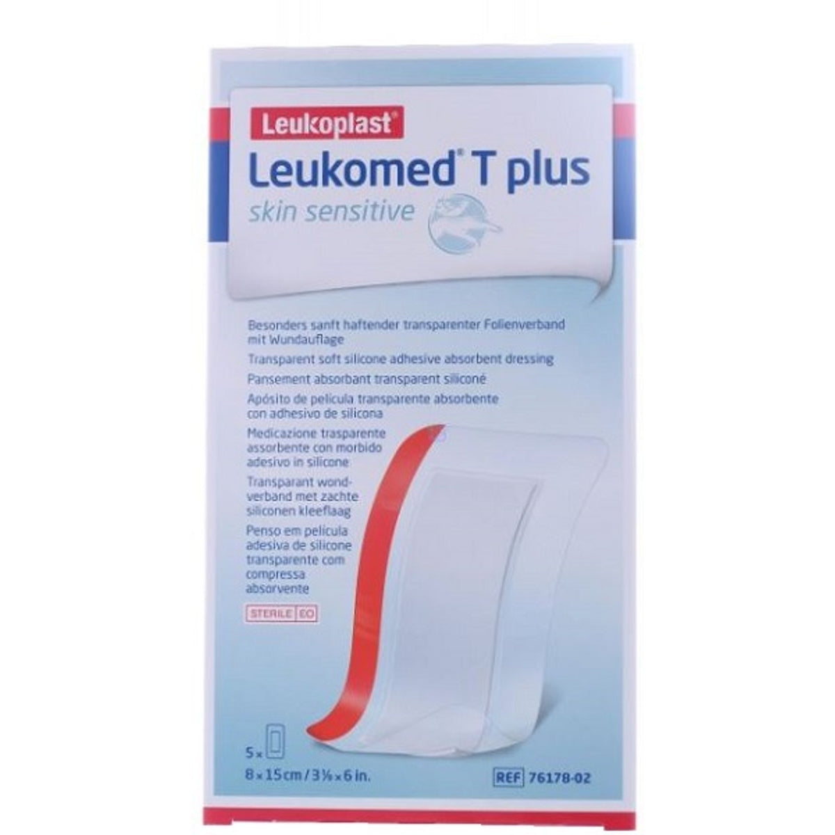 Leukomed T Plus Skin Sensitive Transparent Waterproof Post-Operative Dressing with Silicone Adhesive Mass 8x15cm 5 Pieces