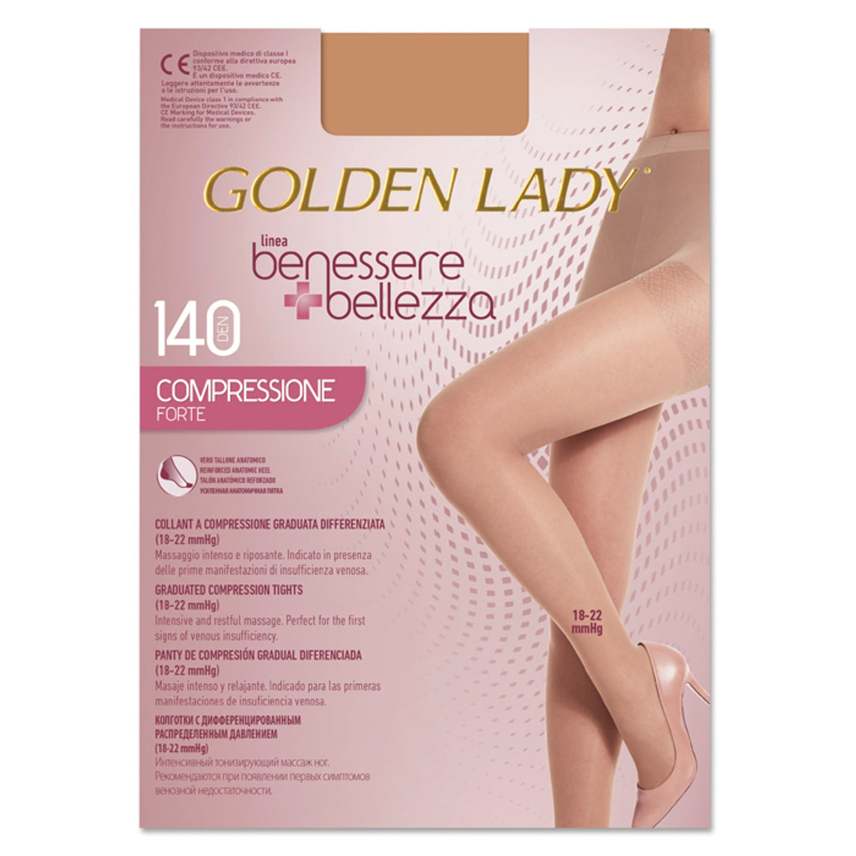 Collant Golden Lady Bien-être + Beauté 140 Deniers Compression Forte 18-22 Mmhg Playa Xl