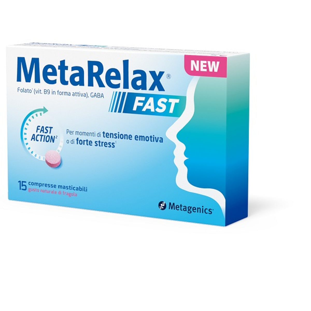 Metarelax Fast 15 Comprimés à Croquer Arôme Naturel de Fraise Sans Gluten Sans Lactose Avec Édulcorants