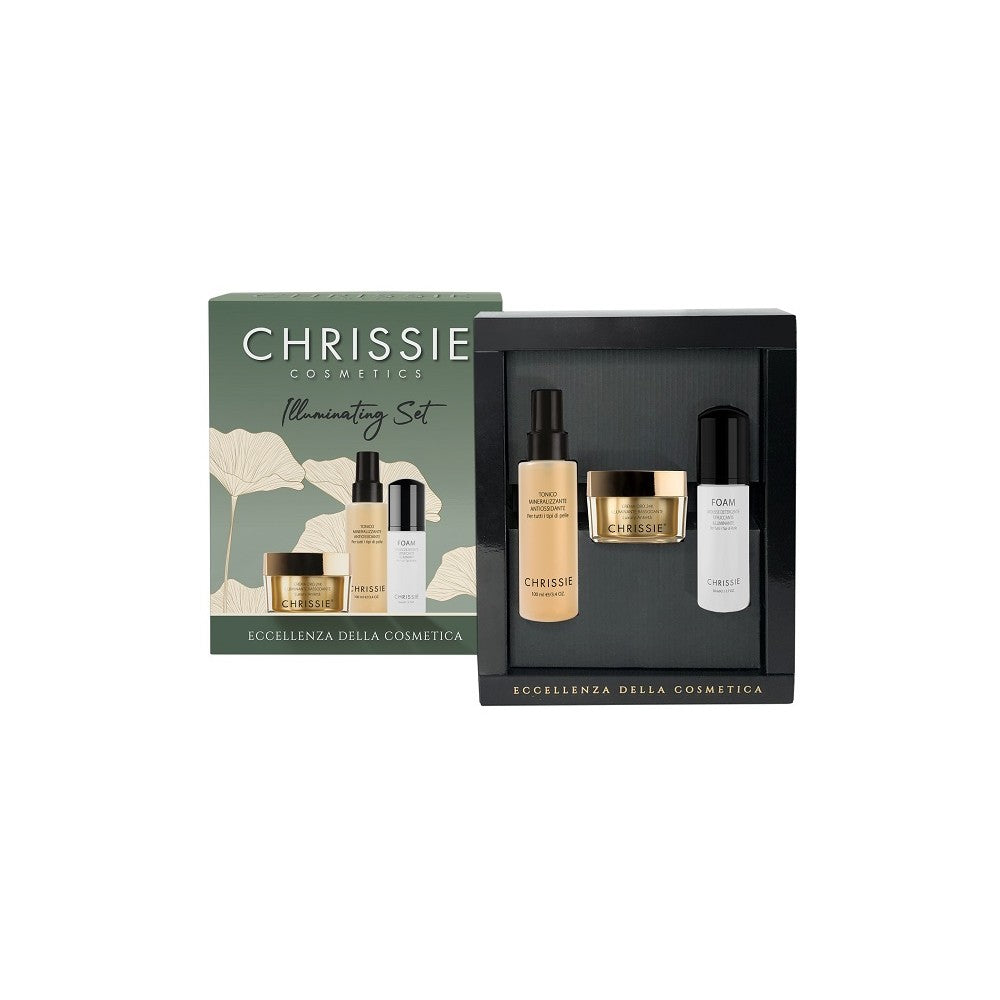 Chrissie Illuminating Set tonico crema oro mousse detergente